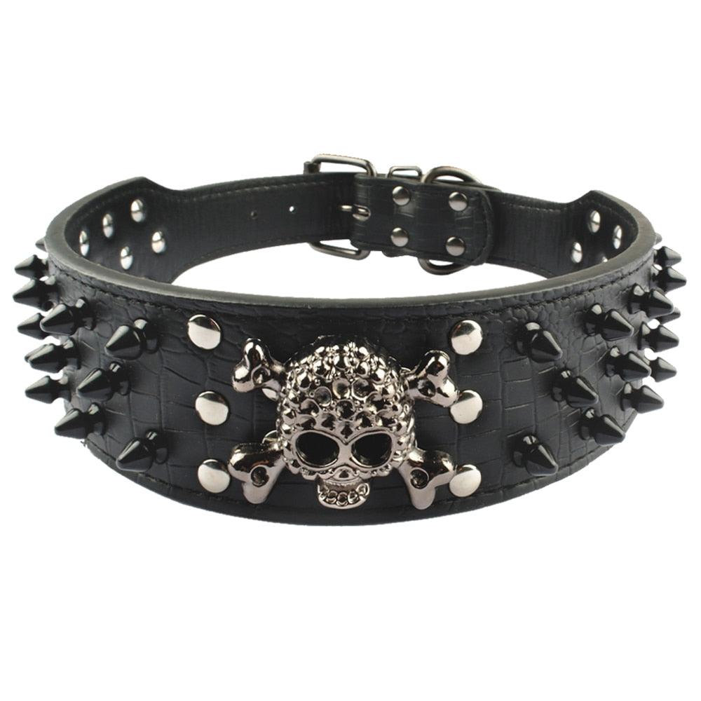 2" wide spiked studded leather dog collar bullet rivets - 4