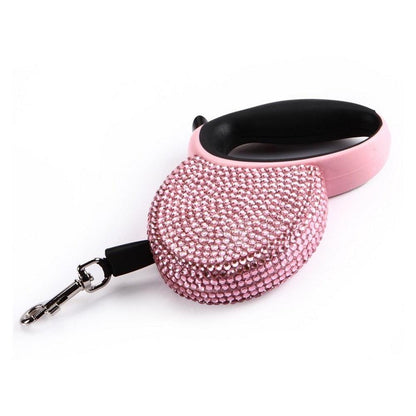 Pet Retractable Leash With Rhinestone Bling Crystal Cat Puppy Dog Lead Pink Blue 3M Flat Line Drop Shipping - Pampered Pets