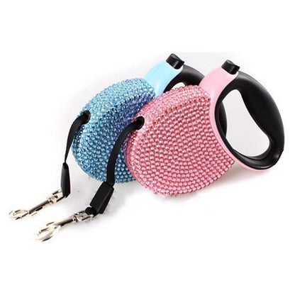 Pet Retractable Leash With Rhinestone Bling Crystal Cat Puppy Dog Lead Pink Blue 3M Flat Line Drop Shipping - Pampered Pets