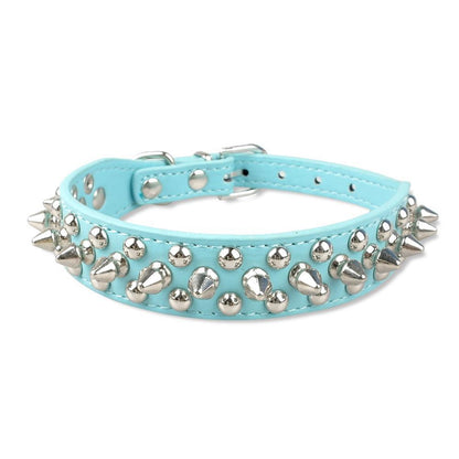 Leather Dog Cat Collar 1 Row Spiked Studded Puppy Pet Collars for Small Medium Dogs Chihuahua Yorkies XXS XS - Pampered Pets