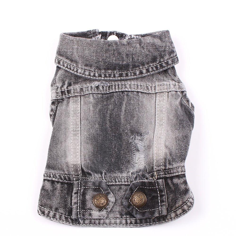 Small Pet Dog Cat Jeans Jacket Hole Black Denim Coat Vest Pet Puppy Clothes Apparel - Pampered Pets