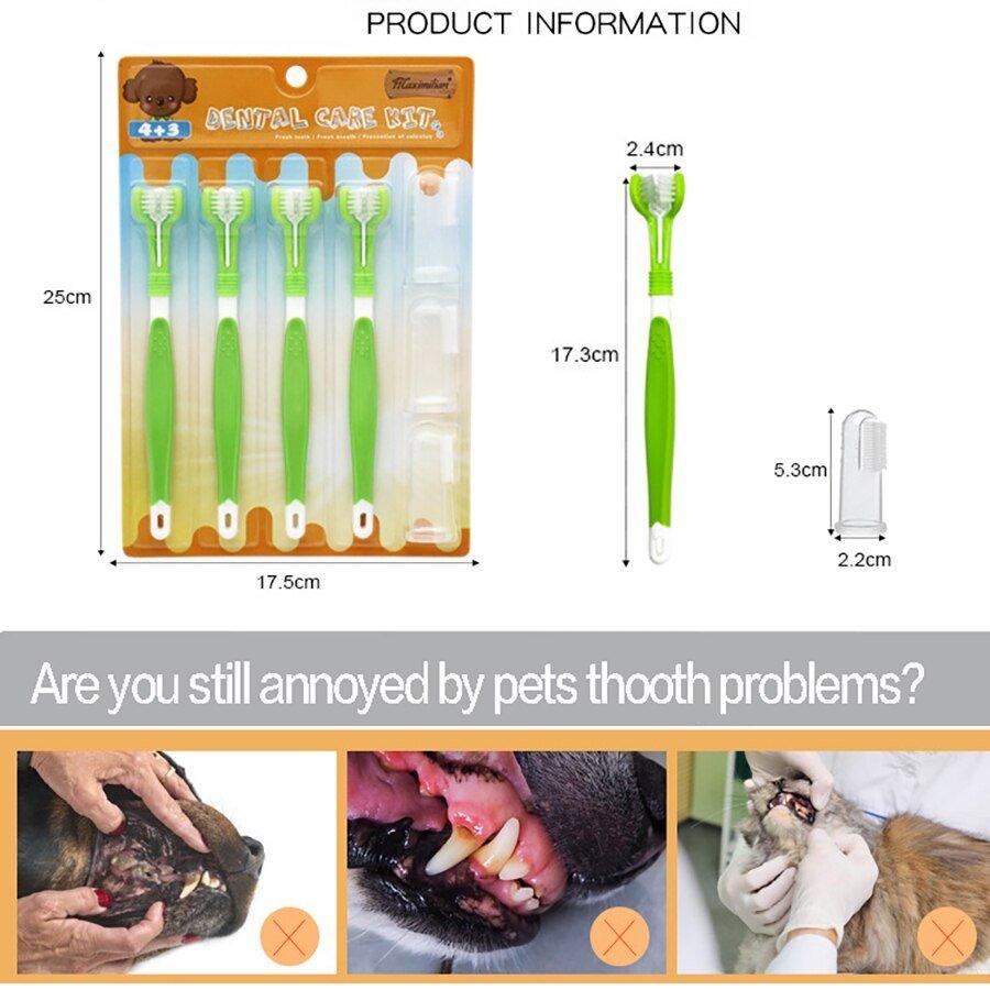 Pet Toothbrush Kit With Soft Dog Finger Toothbrush Pet Multi-angle Cleaning Tooth Dog Cat Dental Care ToothBrushes Set for Pets - Pampered Pets