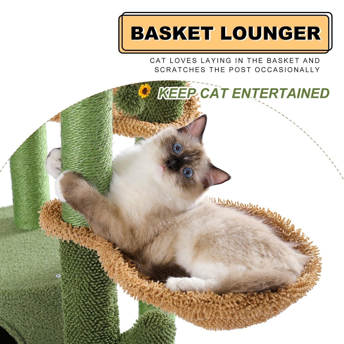 H90.5CM Cactus Cat Tree with Natural Sisal Scratching Post Board for Cat Perch Condo Kitty Play House rascador gato arbre à chat - Pampered Pets