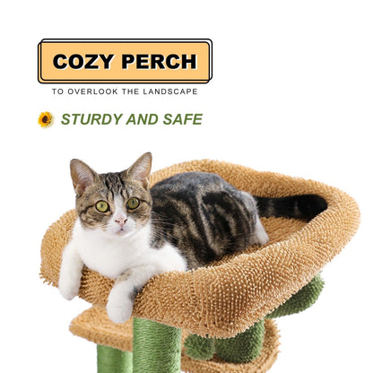 H90.5CM Cactus Cat Tree with Natural Sisal Scratching Post Board for Cat Perch Condo Kitty Play House rascador gato arbre à chat - Pampered Pets