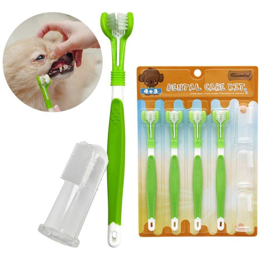 Pet Toothbrush Kit With Soft Dog Finger Toothbrush Pet Multi-angle Cleaning Tooth Dog Cat Dental Care ToothBrushes Set for Pets - Pampered Pets