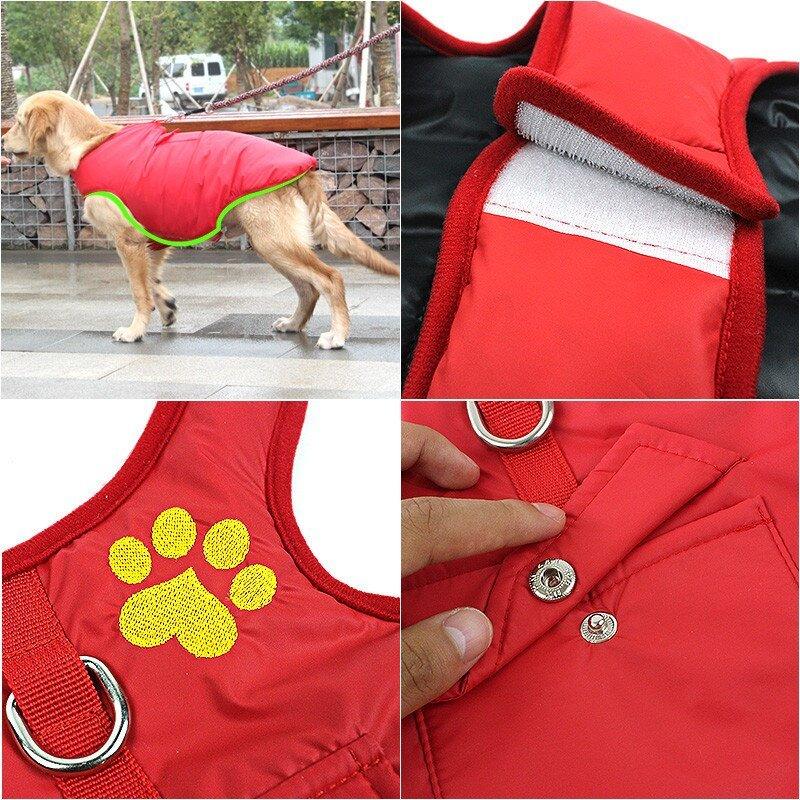 XS-4XL Double Sided Solid Color Windproof Chest Harness for Dogs Fashion Warm Dog Paw Print Vest Pets Waterproof Chests Clothes - Pampered Pets