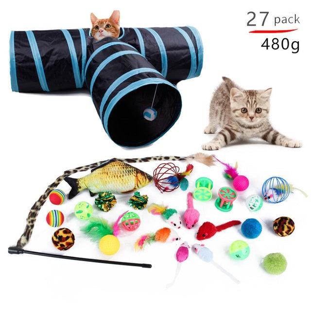 Cat Pets Toys Mouse Shape Balls Foldable Cat Kitten Play Tunnel Funny Cat Stick Mouse Supplies Simulation Fish Cat Accessories - Pampered Pets