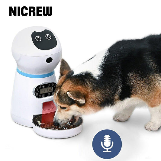 NICREW Automatic Pet Feeder Dog Bowl 3L Pet Food Dispenser Feeder Vending Machine Large Cat Dog 4 Meal Voice Recorder &amp;Timer - Pampered Pets