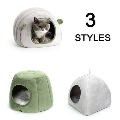 SHUANGMAO 3 Styles Cat Bed House Pet Winter Collapsible Plush Cat's Nest For Indoor Small Dogs Mat Warm Cave Sleeping Products - Pampered Pets