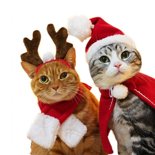 Christmas Hat Halloween Pet Costume For Cat Dog Puppy Costumes Scarf Gift New Year Santa Winter Cosplay Halloween Dog Cat Supply - Pampered Pets