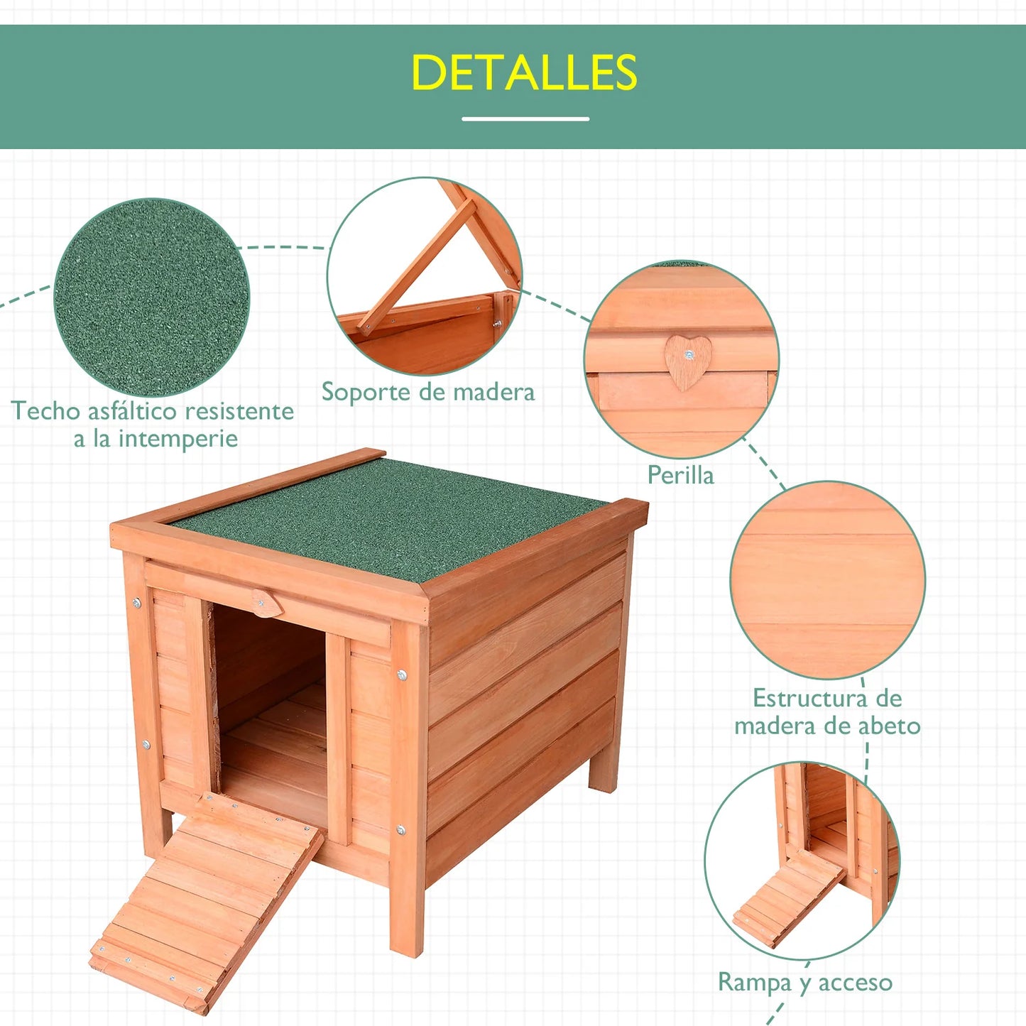 PawHut Conejera Madera de Exterior Jaula para Conejo Cobaya Casa para Animal Pequeno 51x42x43cm