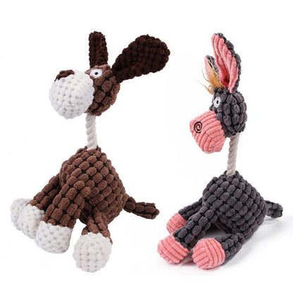 Fun Pets Toy Donkey Shape Corduroy Chew Toy For Dog Puppy Squeaker Squeaky Plush Bone Molar Dog Toy Pet Training Dog Accessories - Pampered Pets