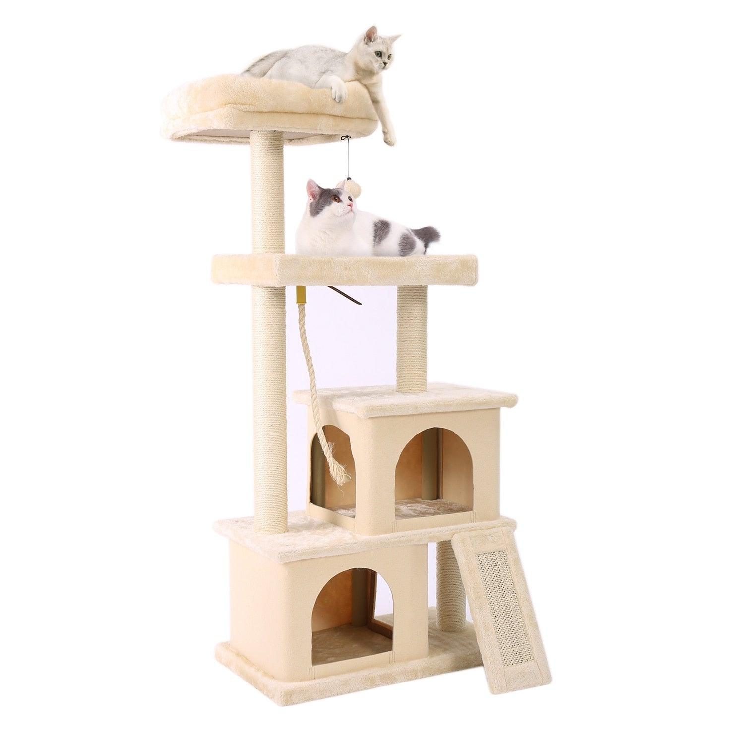 Wood Cat Tree Cats Multi Floor Large Play Tower Sisal Scratching Post Kitten Furniture Activity Centre Condo Playhouse Dang toy - Pampered Pets