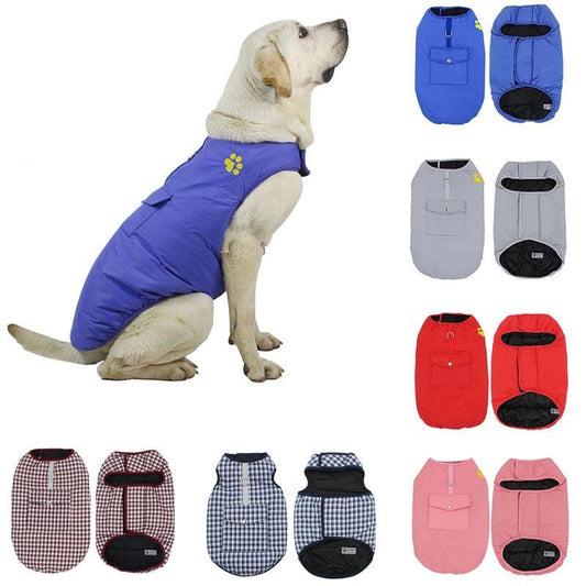 XS-4XL Double Sided Solid Color Windproof Chest Harness for Dogs Fashion Warm Dog Paw Print Vest Pets Waterproof Chests Clothes - Pampered Pets