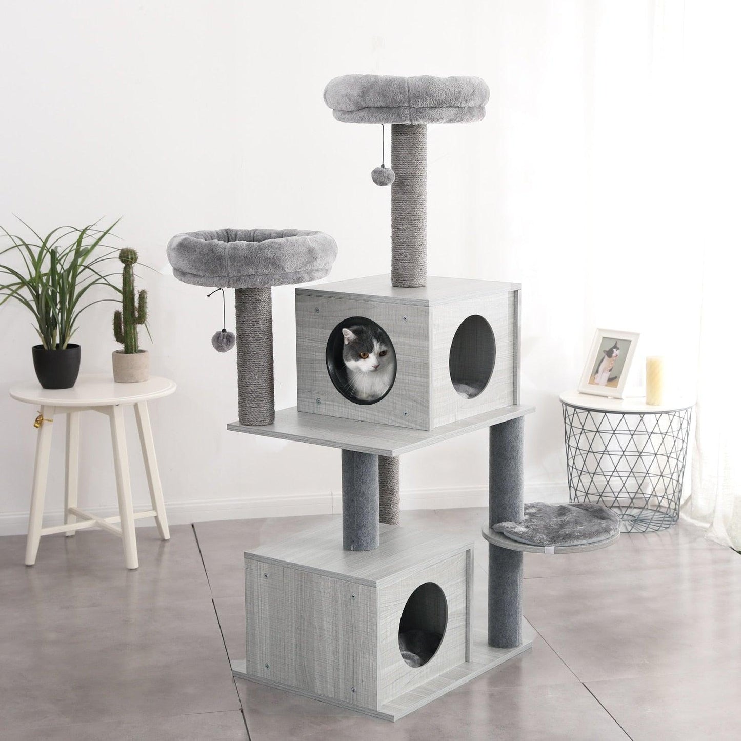 Wood Cat Tree Cats Multi Floor Large Play Tower Sisal Scratching Post Kitten Furniture Activity Centre Condo Playhouse Dang toy - Pampered Pets