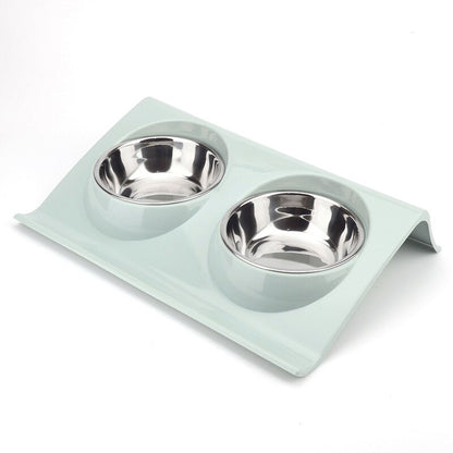 Pet Double Bowl Food Feeder Stainless Steel Cat Food Bowl Splash-proof Food Slope Plastic Non-slip Pet Dog Bowl Pet Supplies | Pampered Pets
