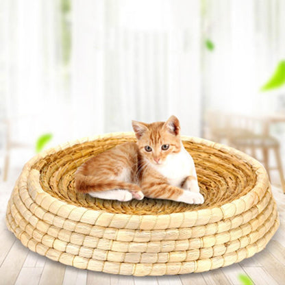 Pet Straw Braided Bed Puppy Kennel Cat Nest Kitten Scratching Sleeping Mat Pets House Cats Grinding Claw Cushion Pad | Pampered Pets