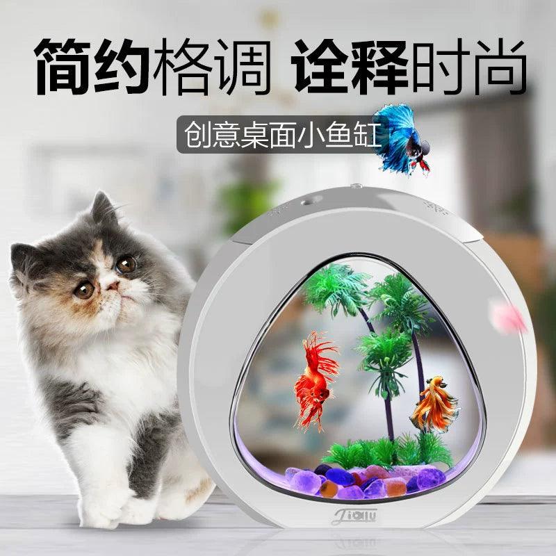 Fish Tank Aquarium Living Room Mini Small Desktop Creativity Ornamental Fish Globe Office Ecological Lazy Fish Tank - Pampered Pets