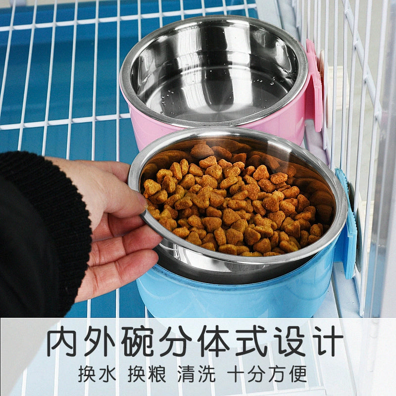 Hanging Dog Bowl Cat Bowl Anti-Tumble Can Be Fixed Water Bowl Pet Stainless Steel Hanging Bowl Cat Cage Dog Cage Hanging Bowl