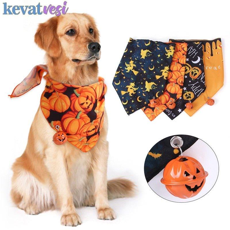 Halloween Pet Scarf Pumpkin Dog Bandana with Bell Funny Dog Cat Triangle Towel Witch Puppy Bibs Dress Up Halloween Pet Supplies - Pampered Pets