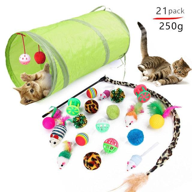 Cat Pets Toys Mouse Shape Balls Foldable Cat Kitten Play Tunnel Funny Cat Stick Mouse Supplies Simulation Fish Cat Accessories - Pampered Pets