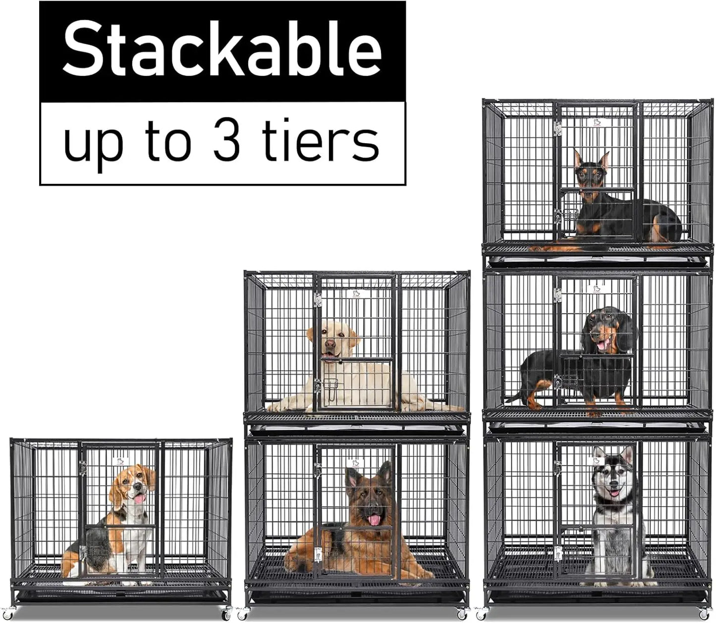 Pet 12 Pack 43" Stackable or Non-Stackable Heavy Duty Cage W/Feeding Door, Casters and Tray 12x Folding Cage easy cleaning