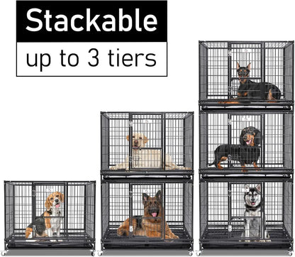 Pet 12 Pack 43" Stackable or Non-Stackable Heavy Duty Cage W/Feeding Door, Casters and Tray 12x Folding Cage easy cleaning