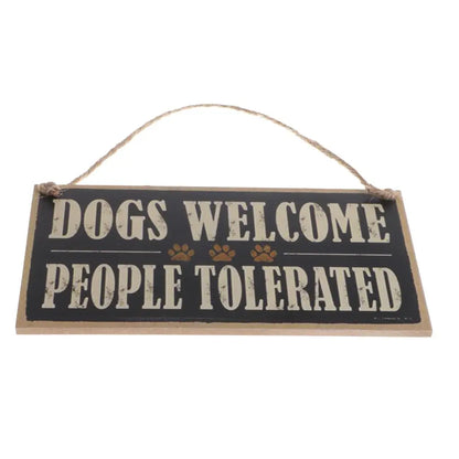 Vintage Dogs Welcome People Tolerated Board Plaque Wooden Sign Hanging Decor with Jute Twine