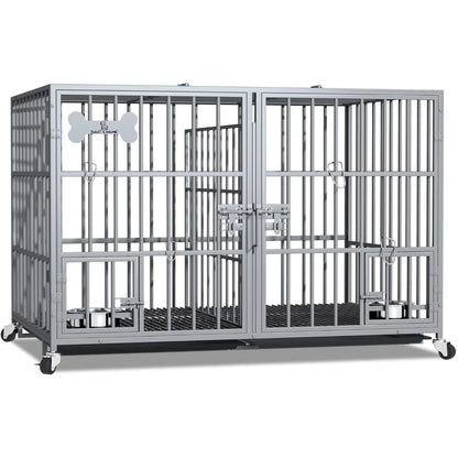 42 Inch Heavy Duty Metal Dog Crate for 2 Large Dog,All Metal Open Top Stackable,Dog Kennel Indoor with Divider and Feeding Bowl