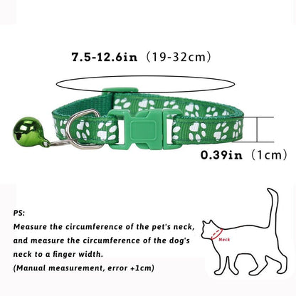 Pet Collar With Bell Cartoon Footprint Colorful Dog Puppy Cat Accessories Kitten Collar Adjustable Safety Bell Ring Necklace Pet - Pampered Pets