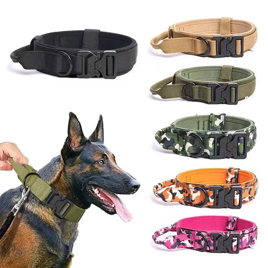 Tactical Dogs Collar Traction Rope Adjustable Military Pets Collars German Shepherd Training Medium Large Dog Pet  Accessories