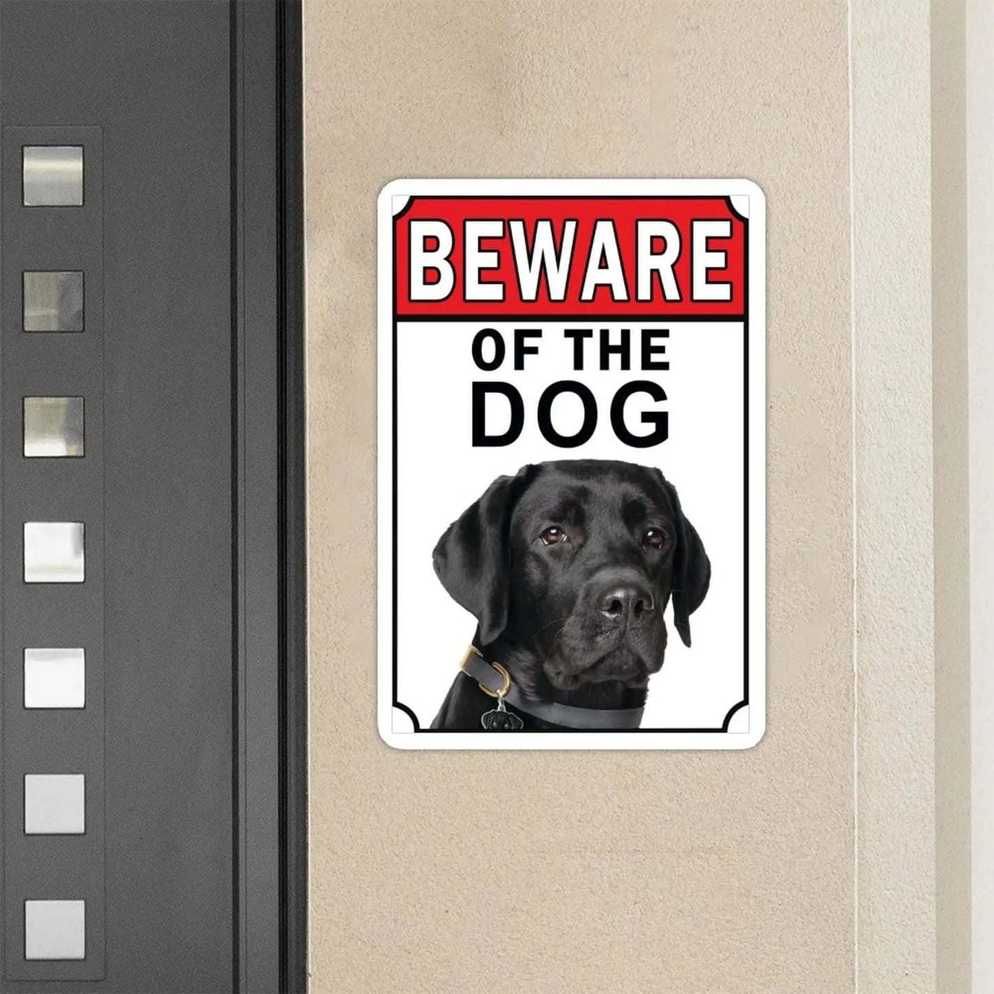 NoneQeleve Beware of The Dog Aluminum Metal Sign Black Labrador Metal Tin Sign 12x18 inch Business Security Sign Home Wall Decor