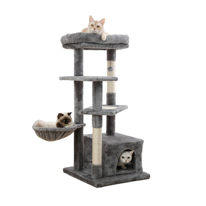 Cat Tree Towel Scratching Sisal Post Multi-Level Pet Climbing Tree with Hammock Bed Cat Ladder Extra Large Perch with Toy Ball - Pampered Pets