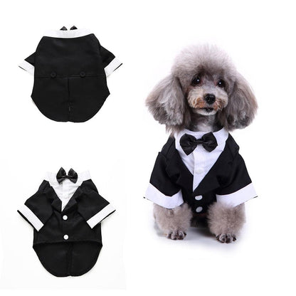 Gentleman Dog Clothes Dog Wedding Outfit Cute Tailcoat Pet Suit Striped Dog Tuxedo Bow Tie French Bulldog Halloween Costume - Pampered Pets