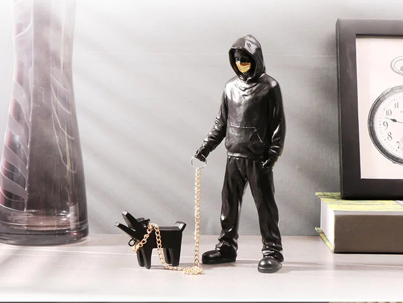 Banksy Statue The Man and Dog Sculpture Street Modern Pop Art Living Room Shelf Office Home Bar Decoration Collections Gift