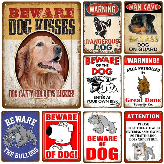 Metal Tin Signs Plaque Beware of Dog Wall Decoration Vintage Art Posters Iron Painting for Man Cave Home Cafe Garden Club Bar