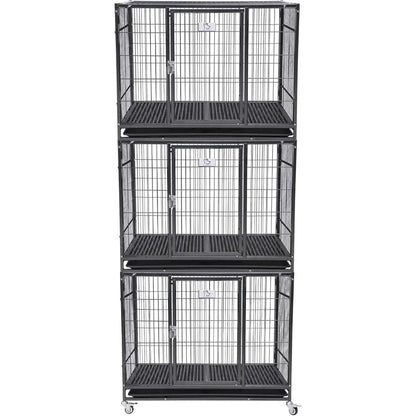 37 Inch Stackable Open Top Heavy Duty Dog Crate Cage for Medium Dog with Wheels and Removable Tray Easy Cleaning