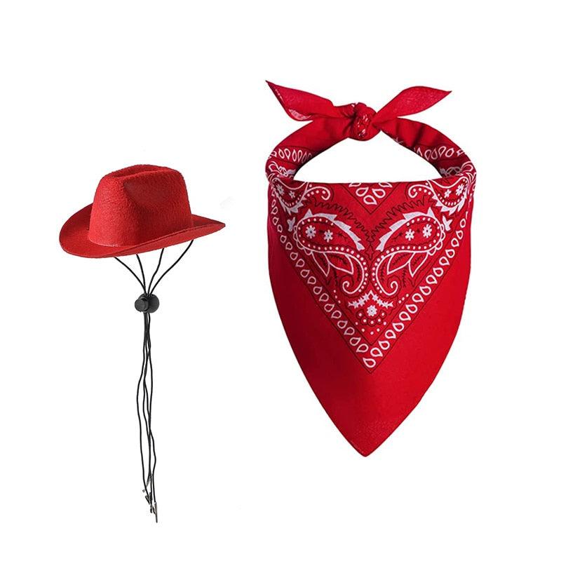 Pet Cowboy Costume Hat and Bandana Funny Dog Cat West Cowboy Hats Pet Halloween Birthday Party Cosplay Grooming Accessories - Pampered Pets