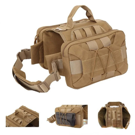 Saddle Bag Backpack Dog Harness Military Tactical Pet Metal Buckle Durable Vest Leash for Medium Large Dog Travel Camping Hiking