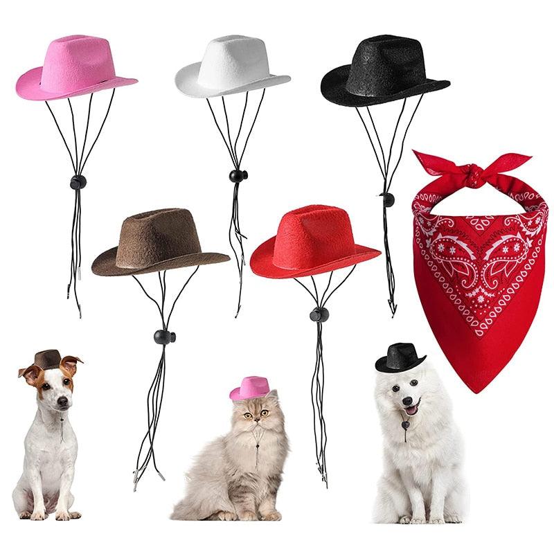 Pet Cowboy Costume Hat and Bandana Funny Dog Cat West Cowboy Hats Pet Halloween Birthday Party Cosplay Grooming Accessories - Pampered Pets