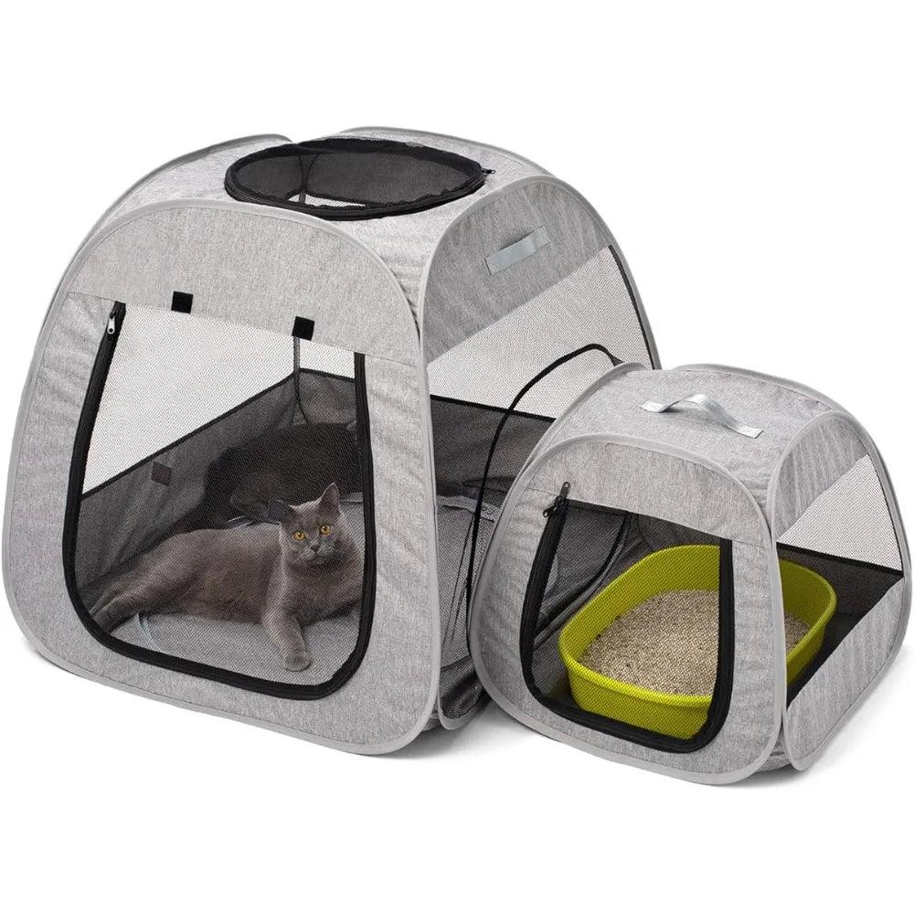 Portable Cat Playpen, Trapezoidal Design for Better Standing, Foldable Pet Tent, Dog Play Enclosure with Removable Bottom - Pampered Pets