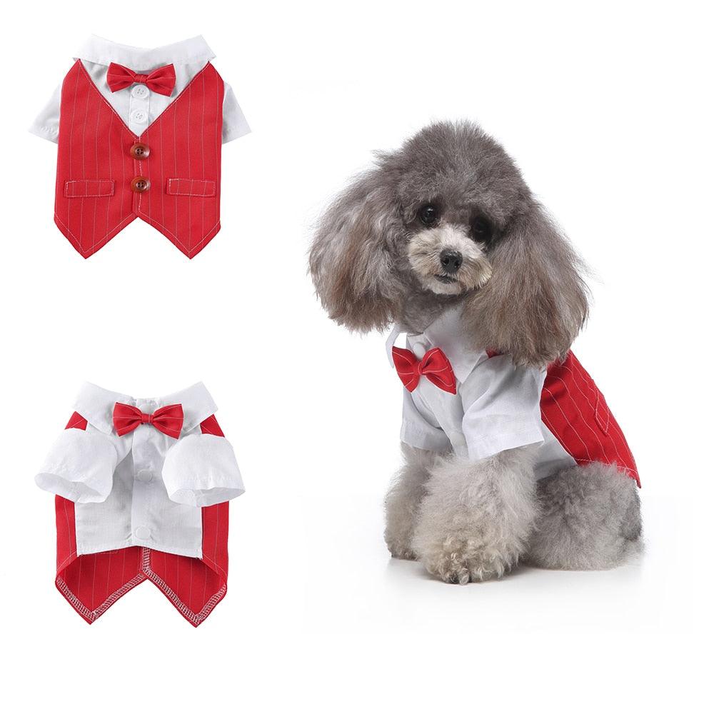 Gentleman Dog Clothes Dog Wedding Outfit Cute Tailcoat Pet Suit Striped Dog Tuxedo Bow Tie French Bulldog Halloween Costume - Pampered Pets