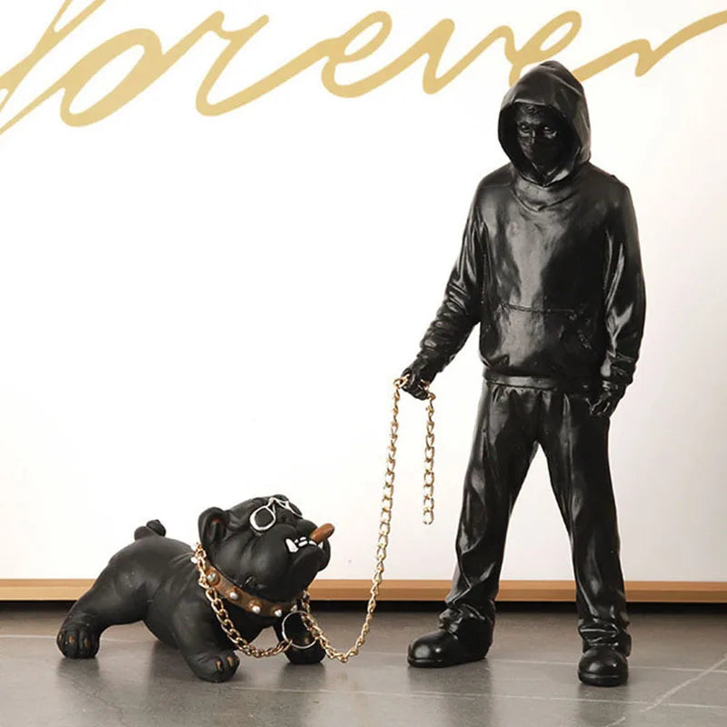 Banksy Statue The Man and Dog Sculpture Street Modern Pop Art Living Room Shelf Office Home Bar Decoration Collections Gift