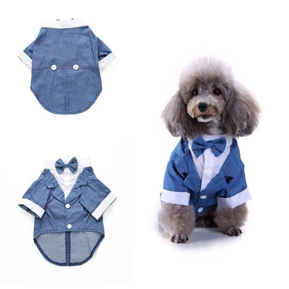 Gentleman Dog Clothes Dog Wedding Outfit Cute Tailcoat Pet Suit Striped Dog Tuxedo Bow Tie French Bulldog Halloween Costume - Pampered Pets