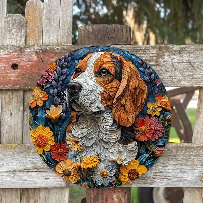 Funny Dog Sign, Circular 2D Painting Wall Poster for Living Room, Home Decoration, Best As Unique Gifts, Wall Art Home Decor