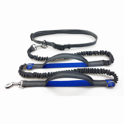 Pet Dog Running Leash Rope 2 Hand Control Dog Joging Walking Leash with Reflective Hands Free Pets Double Elasticity Collar Rope | Pampered Pets