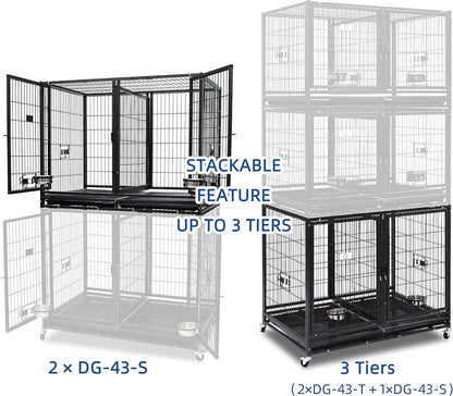 Homey Pet 36 Inch Dog Crate Stackable, Connectable Indestructible Dog Kennel Indoor Cage Medium Sized, Metal Wire