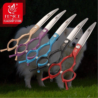 Fenice 6.5/7.0 inch Colorful Professional Pets Grooming Scissors Curved Dogs Hair Cutting Shear Japan 440C - Pampered Pets