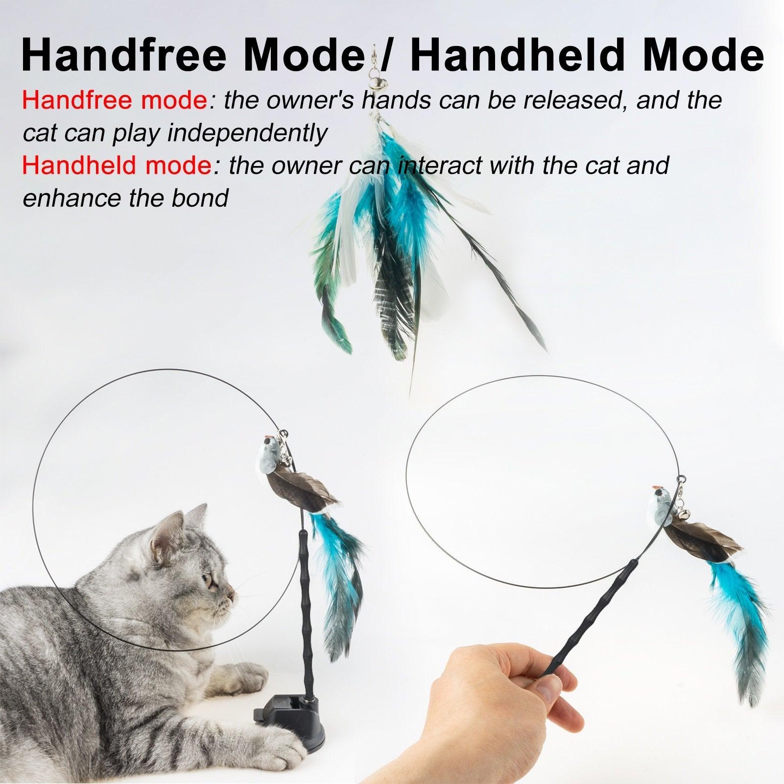 Handfree Bird/Feather Cat Wand with Bell Powerful Suction Cup Interactive Toys for Cats Kitten Hunting Exercise Pet Products - Pampered Pets