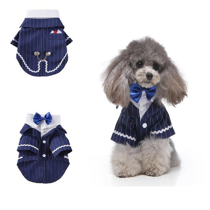 Gentleman Dog Clothes Dog Wedding Outfit Cute Tailcoat Pet Suit Striped Dog Tuxedo Bow Tie French Bulldog Halloween Costume - Pampered Pets